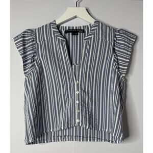 Veronica Beard Jeans Top Sz M Striped Cropped Feminine Nautical Flutter Slv